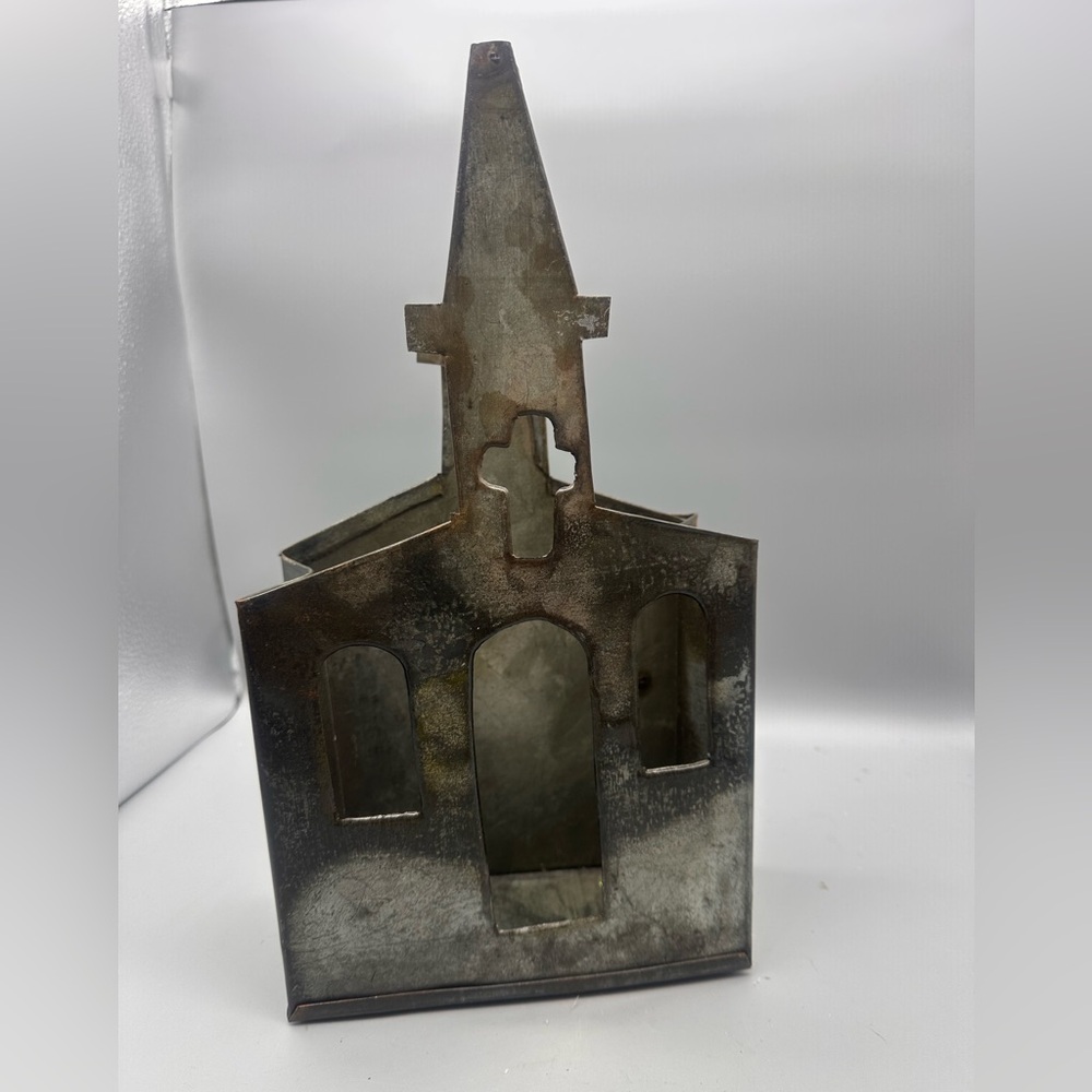 Farmhouse Primitive Metal Church Candle Holder